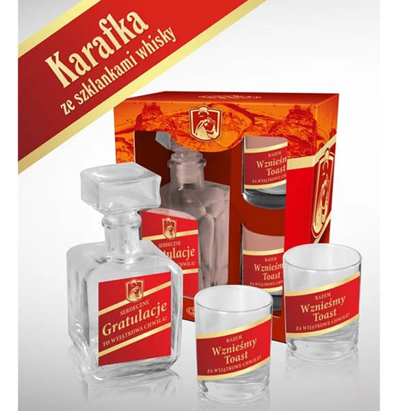 BG-KARAFKA+ DWIE SZKLANKI CZERWONE *GRATULACJE*