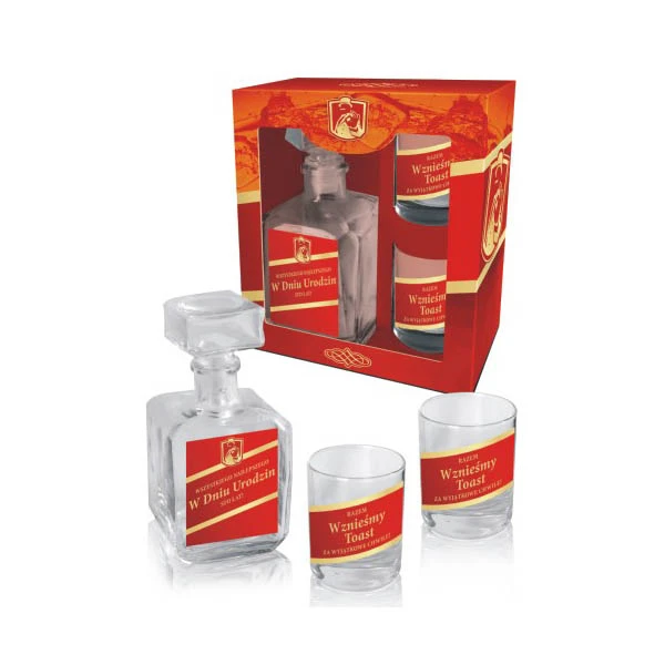 BG-KARAFKA+ DWIE SZKLANKI CZERWONE *W DNIU URODZIN*