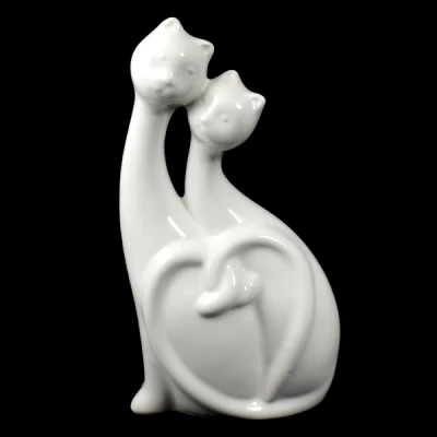 CER-KOT PODWÓJNY Z SERCEM *SZKLIWO BIAŁE* C-678SZB