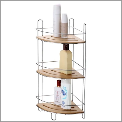 ****MX3106-PÓŁKA ŁAZ. NAROŻNA NIERDZ.+DREWNO 3 POZIOMOWA