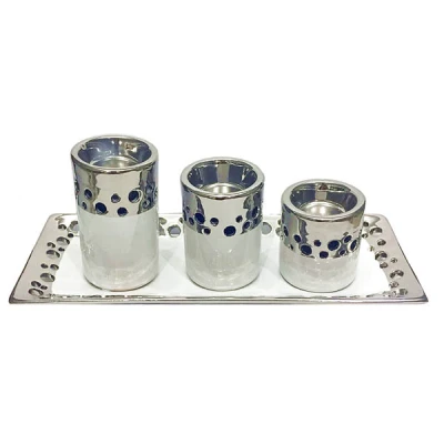 TOM-PATERA DEKORACYJNA+3 ŚWIECZNIKI 32X13CM WSB04