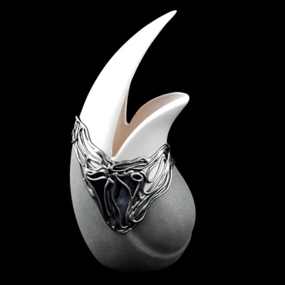 CER-WAZON DELFIN MAŁY *DEKOR WITRAŻ 1/2 BROKAT BIAŁY* C-593-1/2W