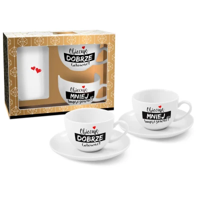 BG-ZESTAW 2 FILIŻANEK ZE SPODKAMI 190ML *DORZE GOTOWAĆ/MNIEJ IMPREZOWAĆ*