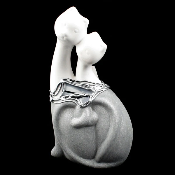 CER-KOT PODWÓJNY Z SERCEM *DECOR WITRAŻ 1/2 BROKAT BIAŁY* C-678-1/2W