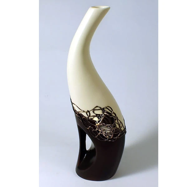 CER-BUTELKA KRZYWA Z DZIURĄ *DEKOR 1/2 BRĄZ* C-036BR