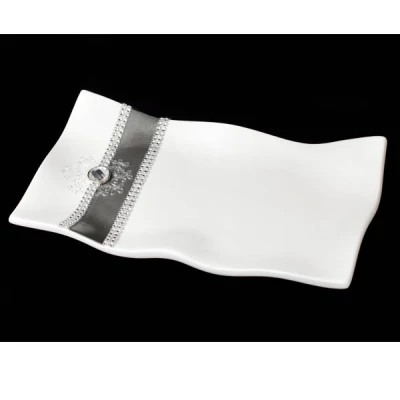 CER-PODSTAWKA FALOWANA PROSTOKĄT *DECOR PASEK-BIAŁY* C-635P