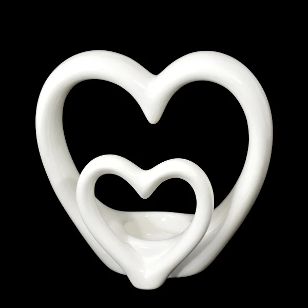 CER-ŚWIECZNIK DWA SERCA *SZKLIWO BIAŁE* C-904SZB