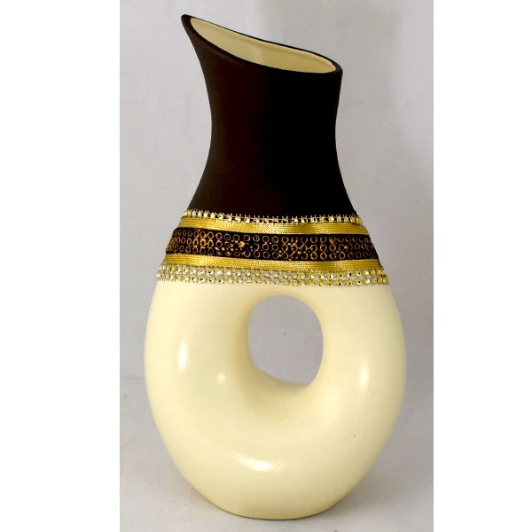 CER-WAZON KARAFKA Z DZIURĄ *DECOR PASEK 1/2 KREM* C-435P