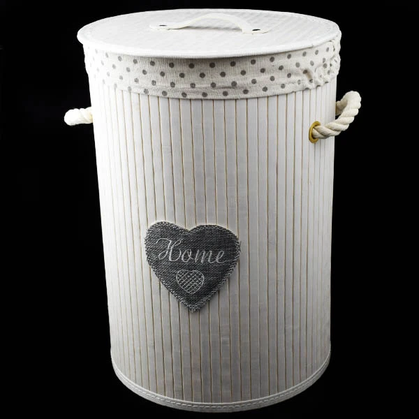 DM-KOSZ NA BIELIZNĘ BAMBUS BIAŁY OKRĄGŁY 17709 *S*