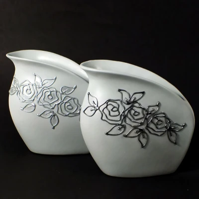 CERKAM-DZBAN PŁASKI NT *DECOR SZARY RÓŻA* C-285DSZ