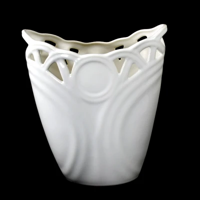 CER-WAZON PŁASKI KÓŁKO NISKI AŻUR *SZKLIWO BIAŁE* C-857SZB