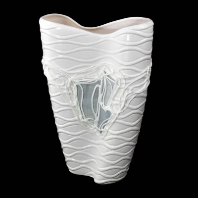 CER-WAZON PODWÓJNY Z RELIEFEM *DEKOR WITRAŻ BIALY* C- 609W