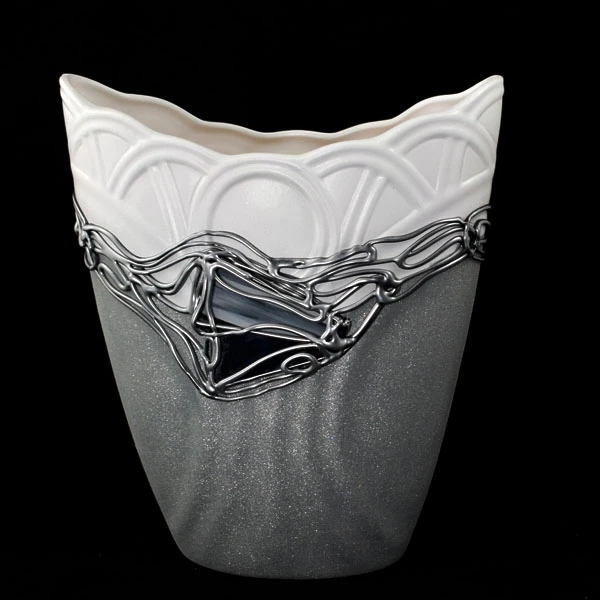 CER-WAZON PŁASKI KÓŁKO NISKI *DECOR WITRAŻ 1/2 BROKAT BIAŁY* C-856-1/2W