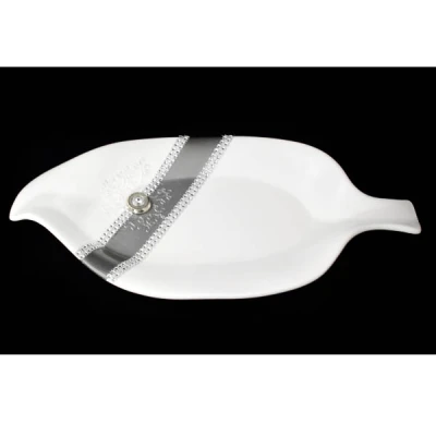 CER-LIŚĆ FALOWANY *DEKOR PASEK-BIAŁY* C-764P