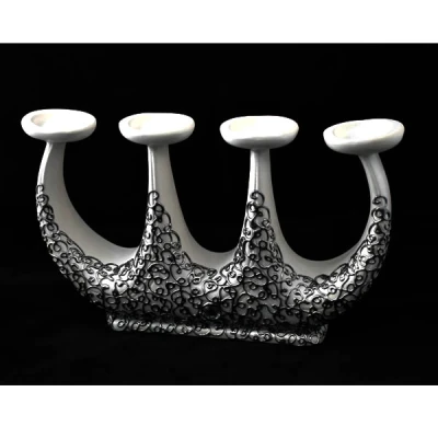 CER-ŚWIECZNIK WYSOKI IV RAMIENNY *DECOR SREBRNY* C-228DS