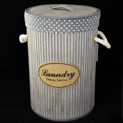 DM-KOSZ NA BIELIZNĘ BAMBUS SZARY OKRĄGŁY 134094 *L*