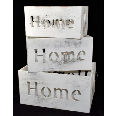 CH-KPL. 3 SKRZYNEK DREWNIANYCH SZARYCH *HOME* 0106