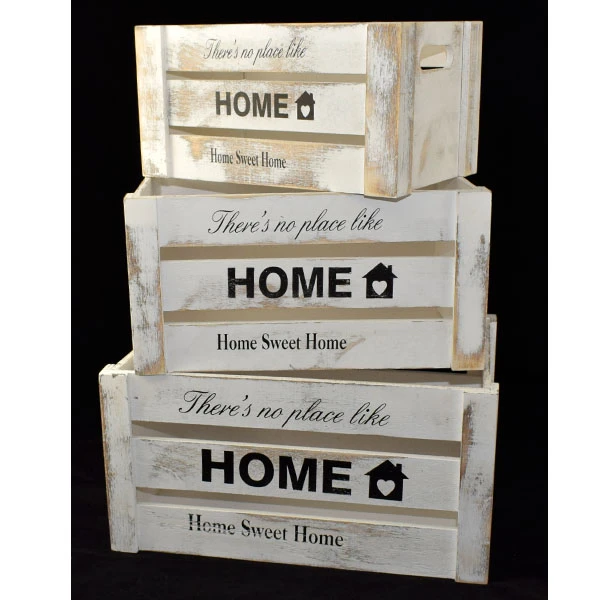 CH-KPL. 3 SKRZYNEK DREWNIANYCH SZARYCH *SWEET HOME* 0083