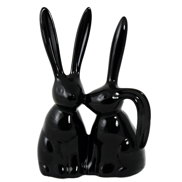 CRK-ZAJĄCE CAŁUJĄCE SIĘ  ŚREDNI *SZKLIWO CZARNE* C-1090SZK