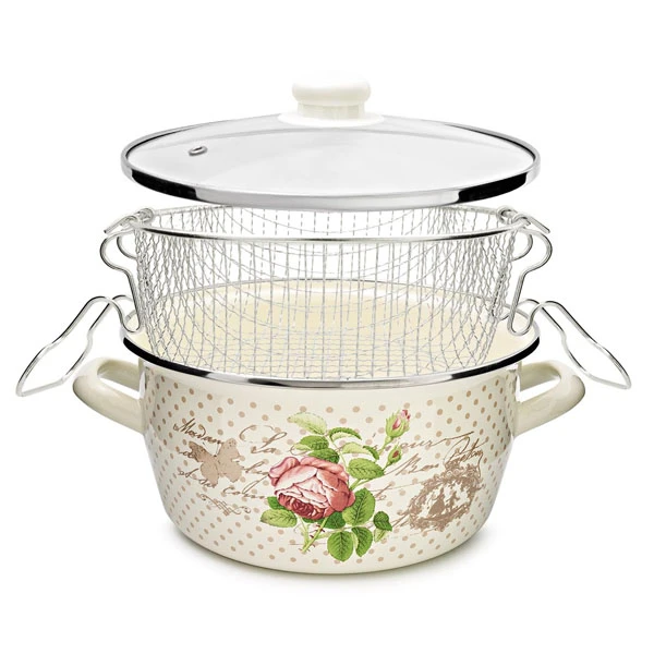 TG-GARNEK EMAL.DO FRYTEK *BELLY* 22CM Z/P *RÓŻE 63052*