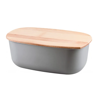 PRACTIC-POJEMNIK NA PIECZYWO SZARY/POKRYWA DREWNO