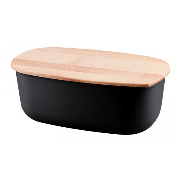 PRACTIC-POJEMNIK NA PIECZYWO CZARNY/POKRYWA DREWNO