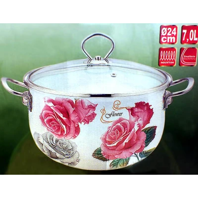 KH-3708 GARNEK EMALIOWANY KWIATY 24CM/7L  Z/P