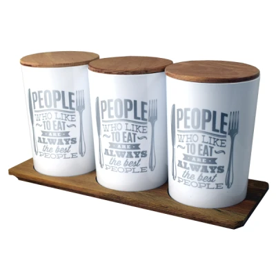 KATEX-KPL.3 POJEMNIKÓW EVA 2,3L BIAŁY Z DREWNIANĄ POKRYWĄ I PODSTAWKĄ