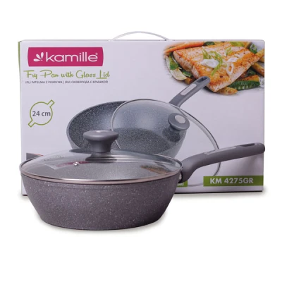 PATELNIA 24CM GRANITOWA GŁĘBOKA Z POKRYWĄ 4275GR