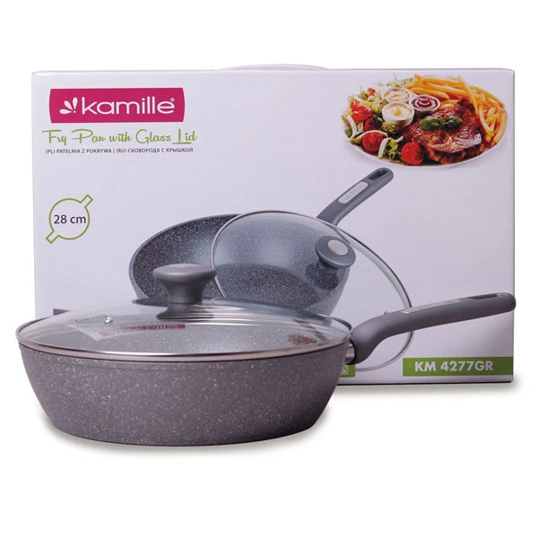 PATELNIA 28CM GRANITOWA GŁĘBOKA Z POKRYWĄ 4277GR