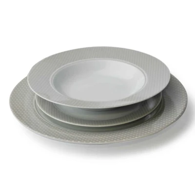 MON-KPL. 18EL. OBIADOWY OKRĄGŁY *SZARY BIAŁE KROPKI* TL15