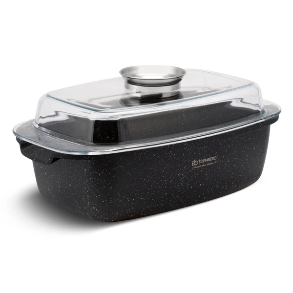 EB-BRYTFANNA MARMURKOWA 5,5L/32CM Z POKRYWĄ SZKLANĄ 8125