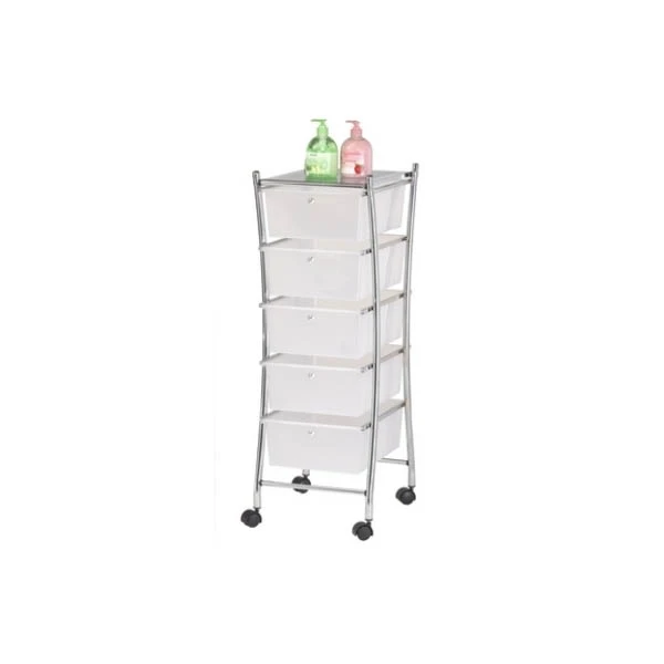 MX3053-REGAŁ NA KÓŁKACH Z 5 PLASTIKOWYMI PÓŁKAMI