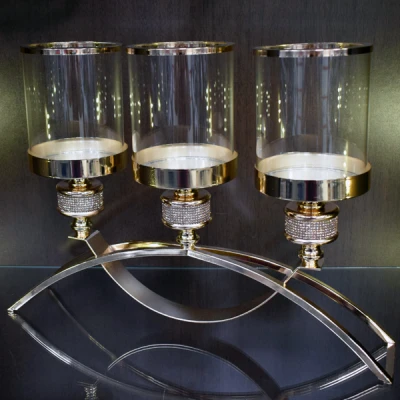 TARA-ŚWIECZNIK METALOWY Z KOLSZEM 3-RAMIENNY GOLD 11671