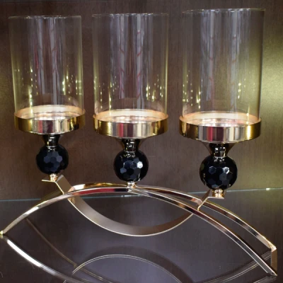 TARA-ŚWIECZNIK METALOWY Z KOLSZEM 3-RAMIENNY GOLD 11751