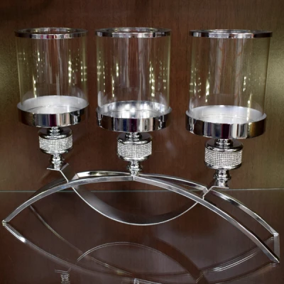 TARA-ŚWIECZNIK METALOWY Z KOLSZEM 3-RAMIENNY SILVER 11671